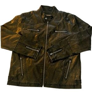 Buckle-Bke Leather Like Aged Motorcycle Style Jacket